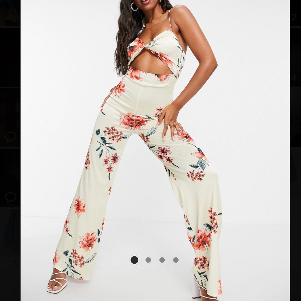 ASOS DESIGN strappy cut-out satin jumpsuit in
rose print